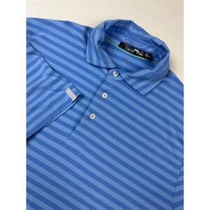 RLX Ralph Lauren Golf Polo Shirt Striped Performance Blue‎ Short Sleeve Medium
